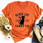 Футболка На Хэллоуин Black Cat Candy, женская одежда, футболка на Хэллоуин, Забавные футболки с рисунком в стиле Харадзюку