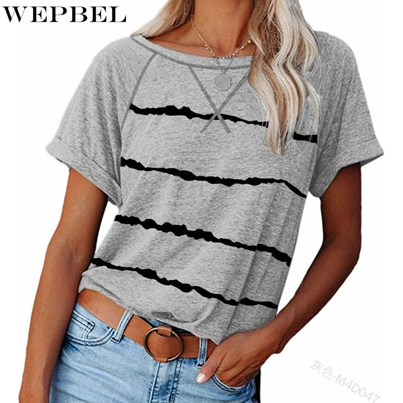 

WEPBEL Striped Printed T-shirt Women's Fashion Loose T-shirt Top Summer Casual Short Sleeve O-Neck Pullover T-shirt