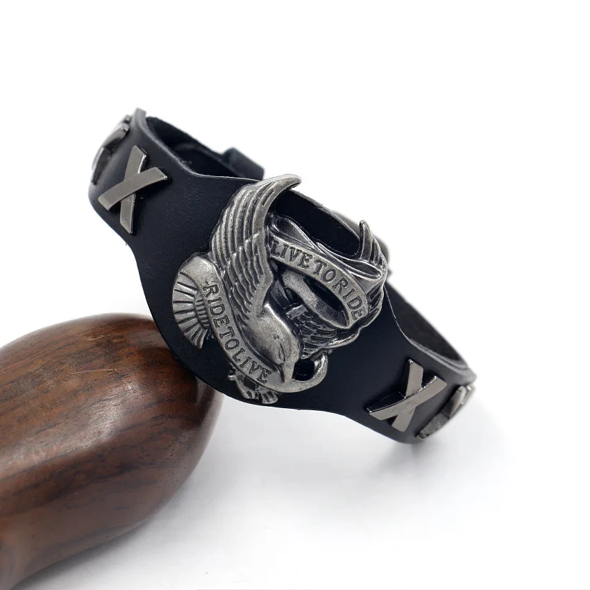 

European And American Creative Retro Punk Cowhide Splicing Bracelet Bracelet Men's Alloy Eagle Leather Popular Bracelet Jewelry