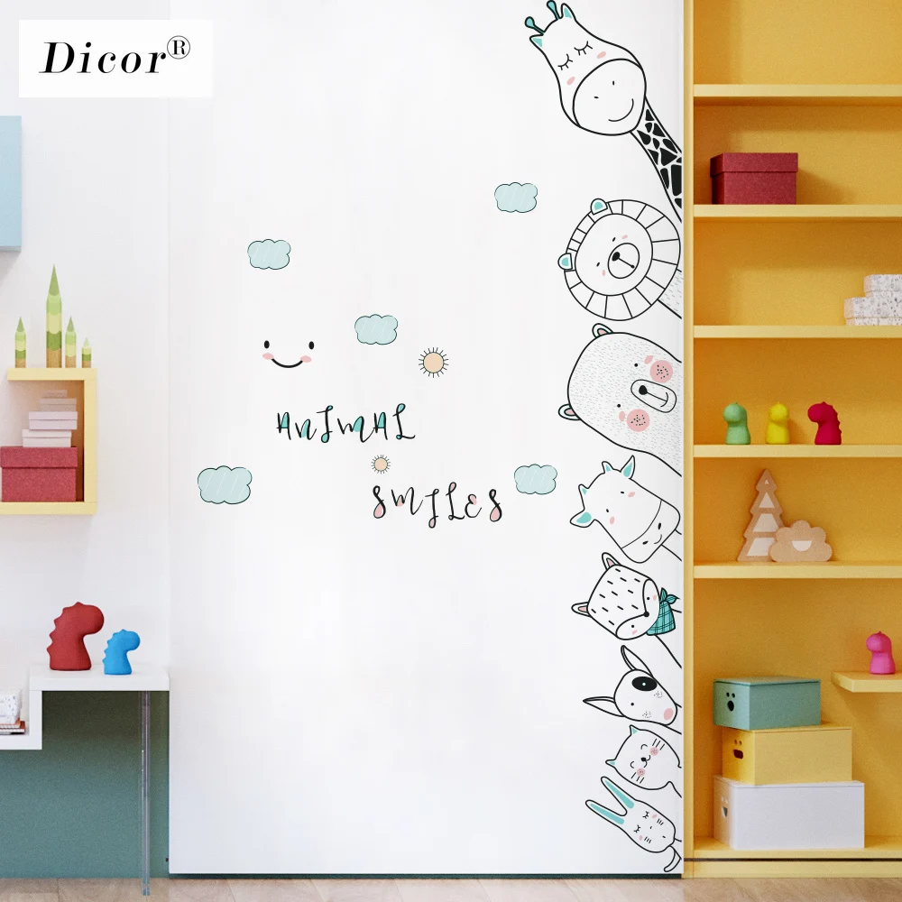 DICOR украшение для детской комнаты мультяшная Наклейка на стену s животные наклейка на дверь DIY аниме плакат самоклеящаяся Водонепроницаемая Съемная наклейка