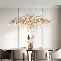 copper chandelier loft hall light luxury villa dining long crystal pure copper european style living room tree light