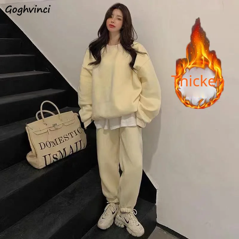 

Женские комплекты, Милые простые свободные толстовки, повседневные обтягивающие брюки, женские бархатные шикарные плотные теплые мягкие у...