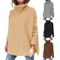 dropshipping long sleeve solid color pullover sweater autumn winter women turtleneck batwing sleeve oversized sweater lady cloth