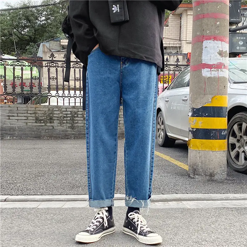 

Cotton Wide-leg Jeans Men's Fashion Retro Casual Blue Jeans Men Streetwear Korean Loose Hip-hop Straight Denim Trousers Mens