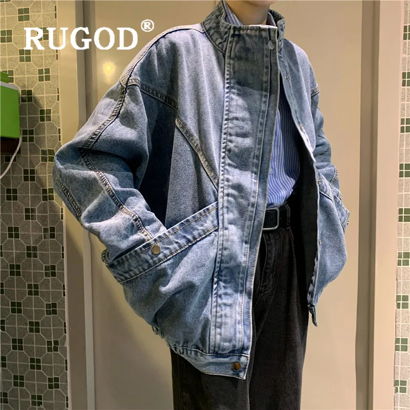 RUGOD Jackets Women Stand Collar Long Sleeve Vintage Denim Plus Size Large Pockets Loose Outwears 2019 Autumn And Winter Veste Jean Femme |