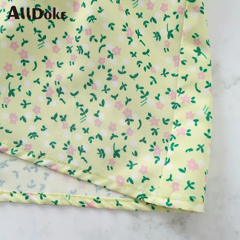 

ALLDOKE boho floral print loose dress women summer high waist o neck puff sleeve ruffles vintage ladies short dresses vestidos