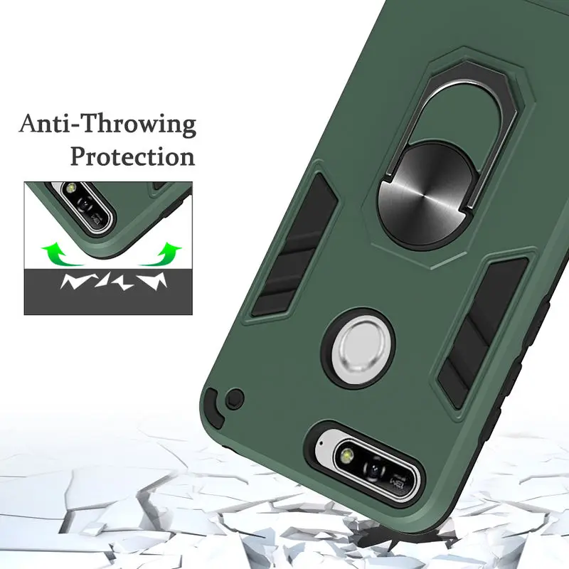 

Armor Case For Huwei Y6 2018 High Quality Silicone Frame With Finger Ring Stand Shockproof Back Cover For Huwei Y6 2018 Cases