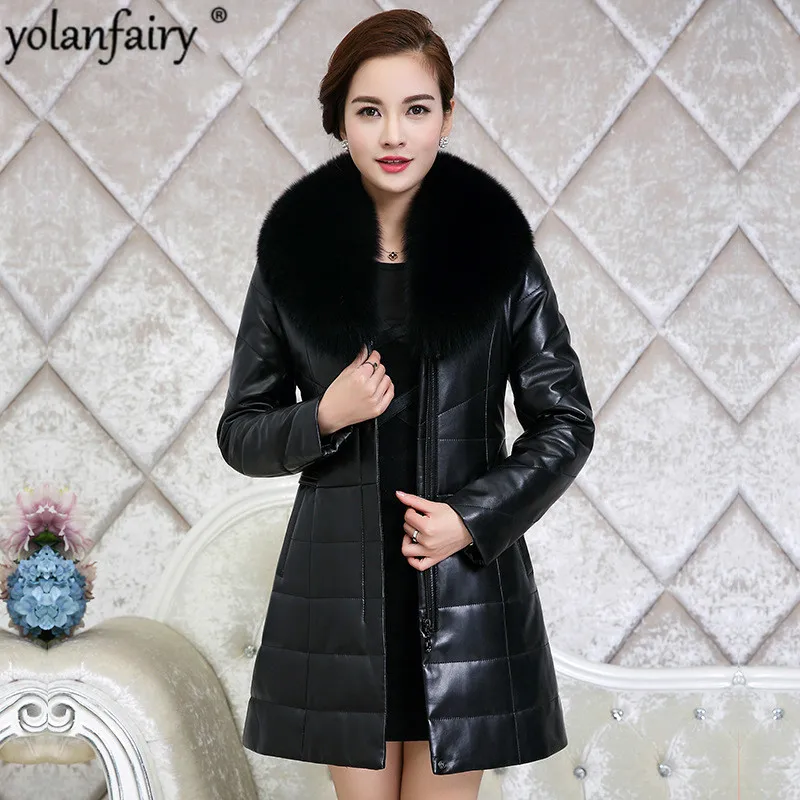 Зимняя женская куртка из натуральной овечьей кожи пальто с воротником