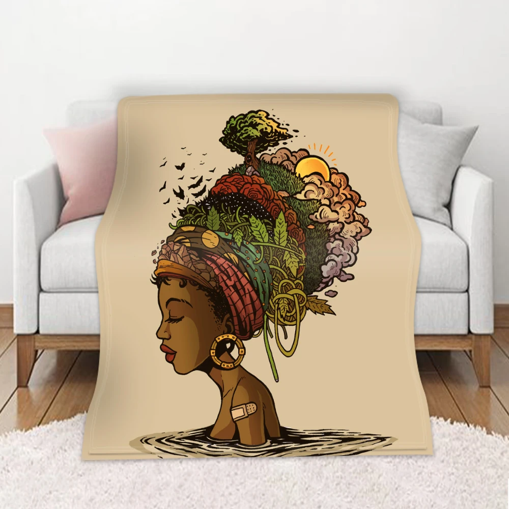 

Throw Blanket For Couch Bed Sofa Chair Luxury Decor Flannel Fleece Microfiber Throw Blankets Background African Woman 59"x86"