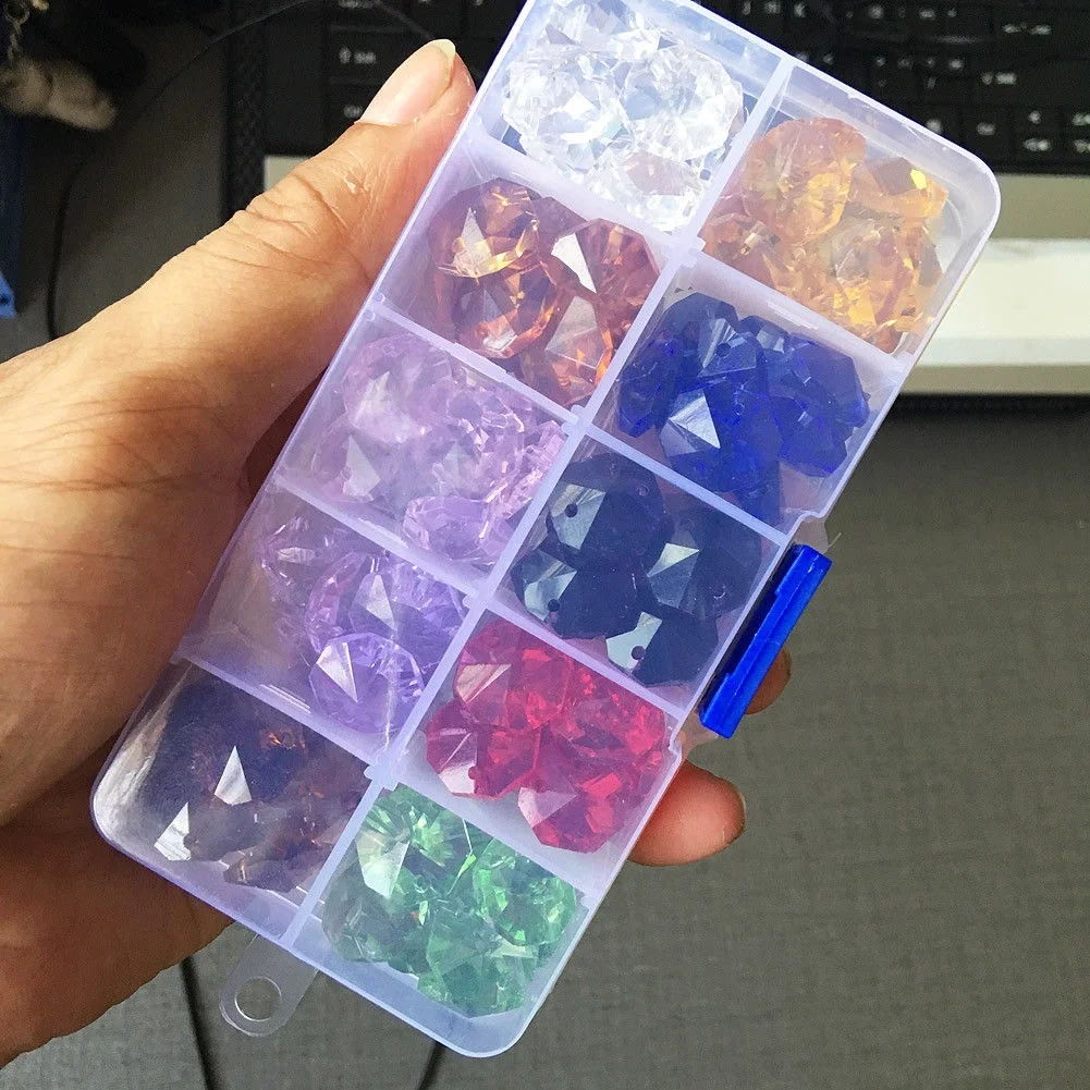 100PCS Rainbow Multicolor 14MM Octagon Beads Chandelier Crystal Prism DIY Charm Glass Spacer Bead Chain Home Decor with Hard Box | Освещение