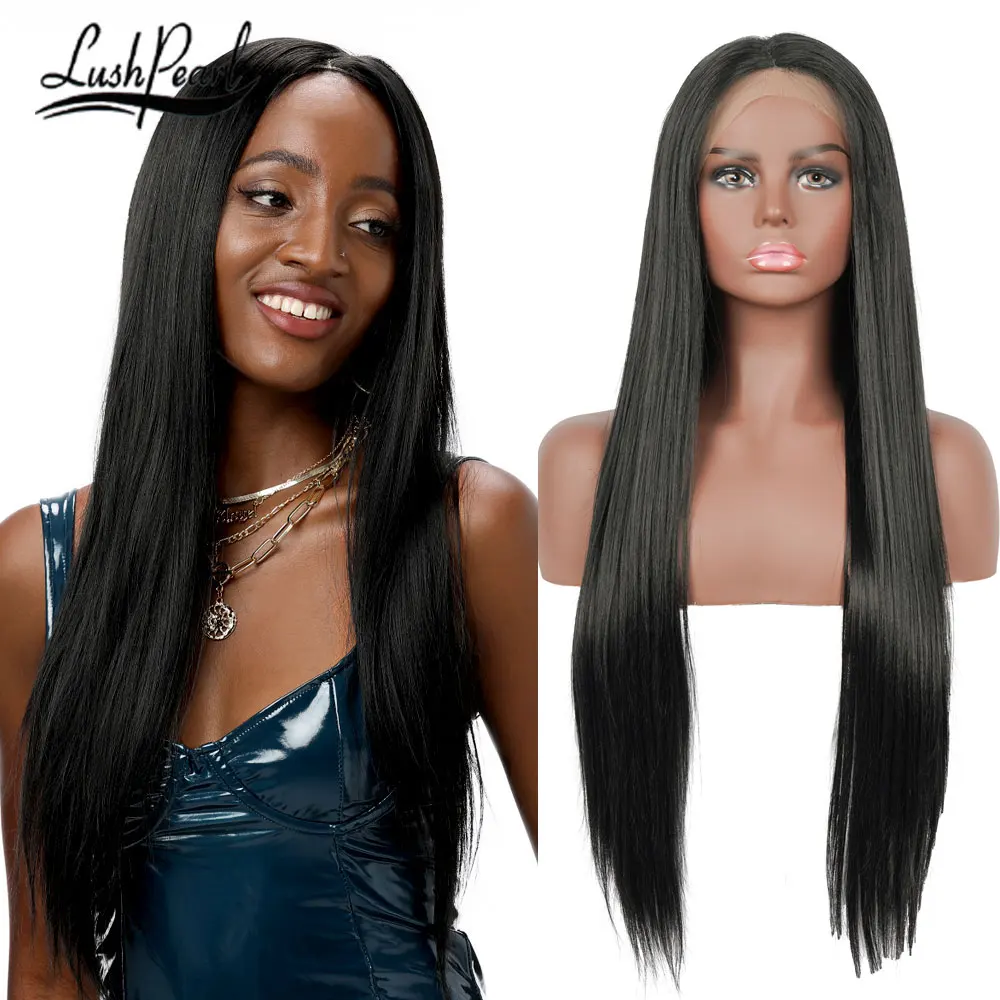 Длинные прямые черные парики для женщин синтетические волосы розовый красный