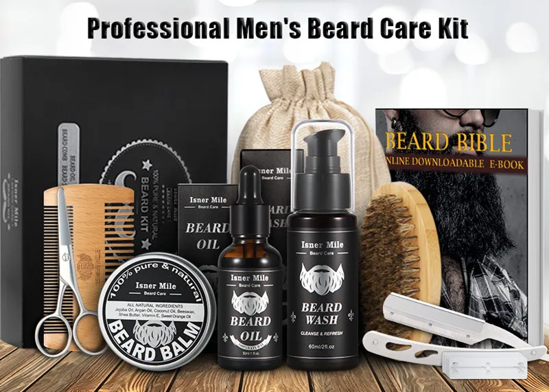 

Beard Growth Grooming Kit Trimming Tool Complete Set with Shampoo Wash Beard Care Growth Oil Balm Brush Comb Scissors