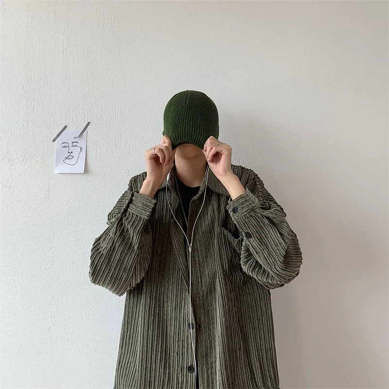 Мужская Вельветовая рубашка повседневная однотонная хлопковая в стиле ретро