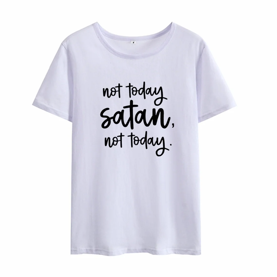 Not Today Satan Funny T Shirts for Women O-neck Short Sleeve Cotton Tee Shirt Femme Black White Loose Tshirt | Женская одежда