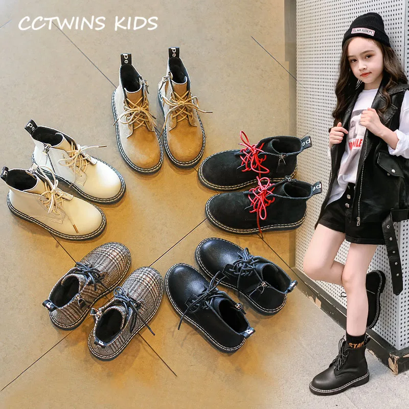 CCTWINS обувь для детей осень для детей из искусственной кожи; обувь для маленьких детей сапоги Martin для девочек и мальчиков Модные ботильоны черного цвета MB036