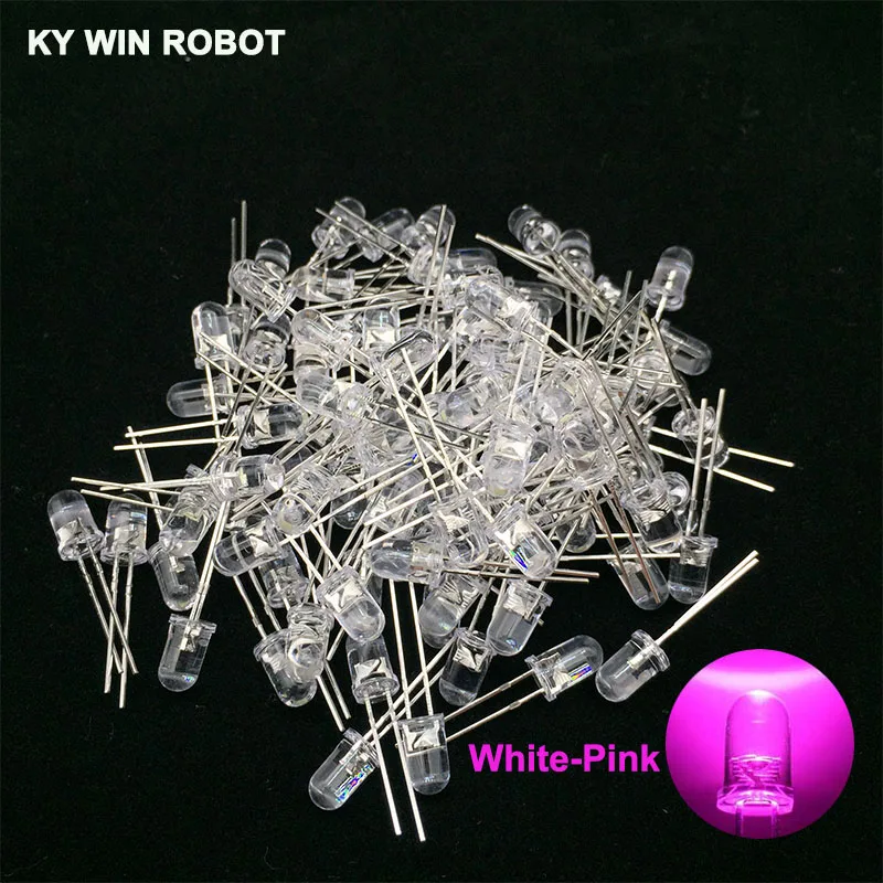 100pcs White-Pink 100 шт. 5 мм светодиодный Диод 5 мм Ассорти комплект белый зеленый красный синий желтый оранжевый розовый фиолетовый теплый белый DIY светильник светодиод - Цвет: 100pcs White-Pink