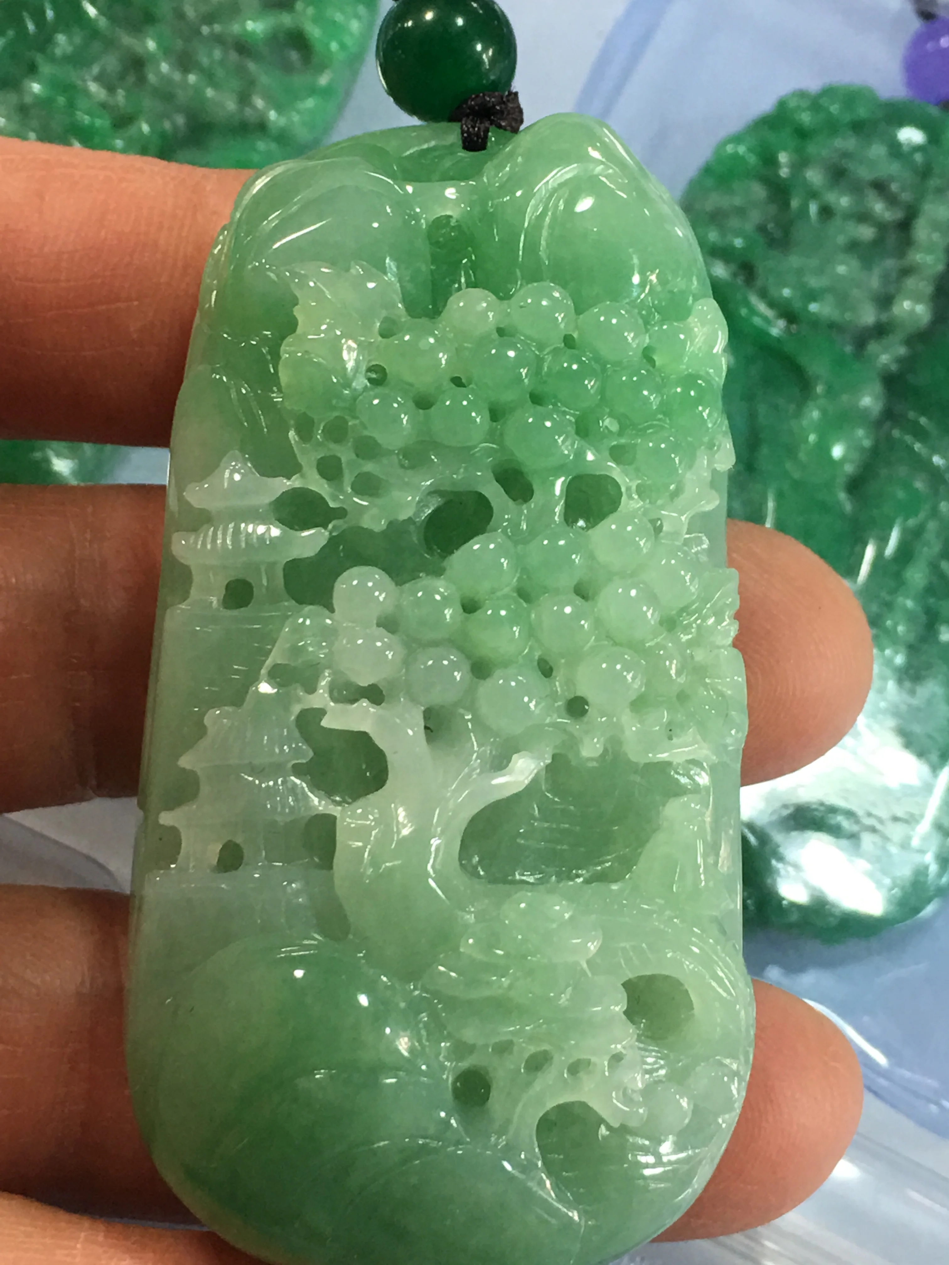 

Natural 7A Myanmar jade Hand-Carved landscape green jade pendant jade necklace men women pendants jade jewelry 1223