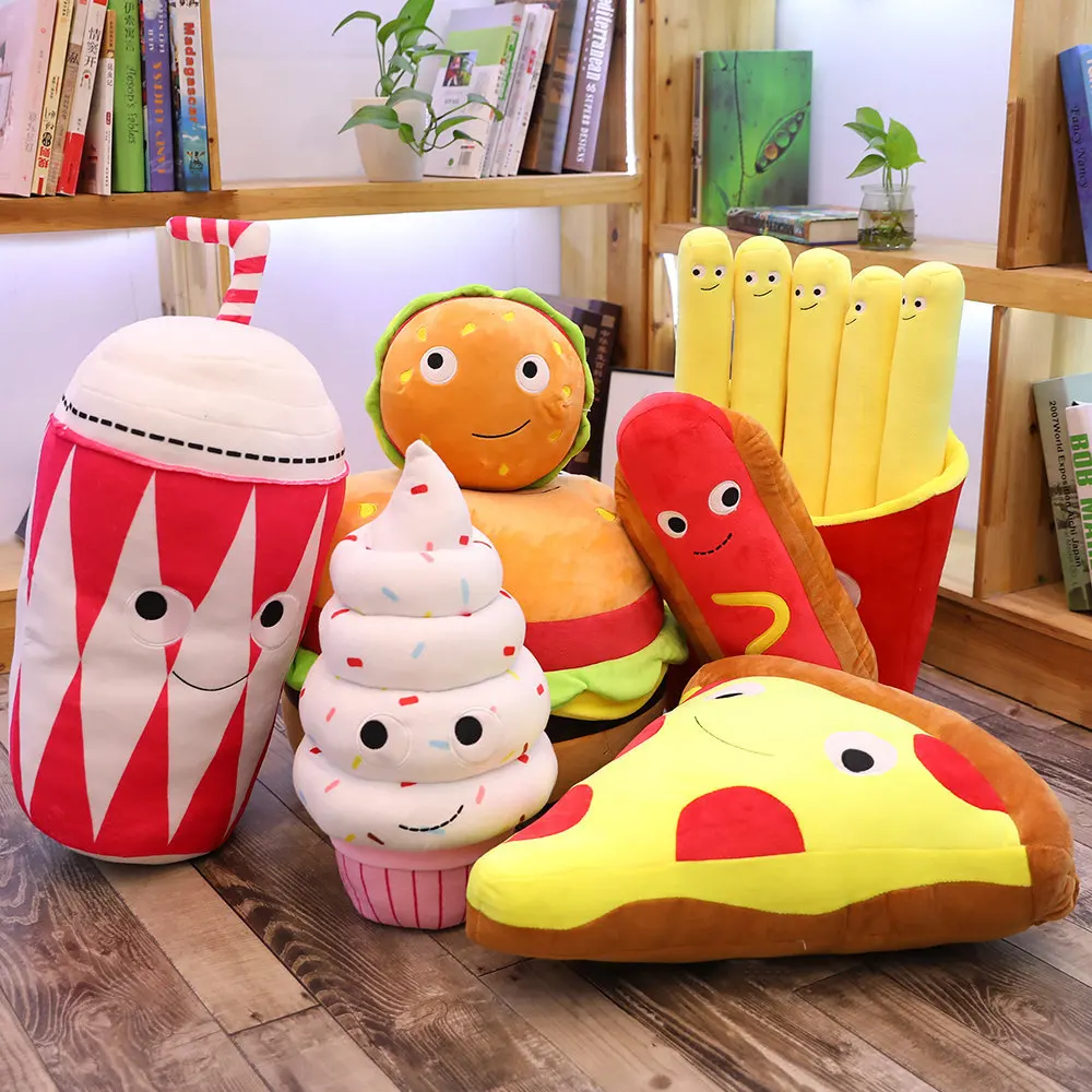 

10cm-50cm New Net Red Plush Simulation Hamburger Toy Creative Simulation Weird Snack Fries Pillow Pizza Plush Toy Doll