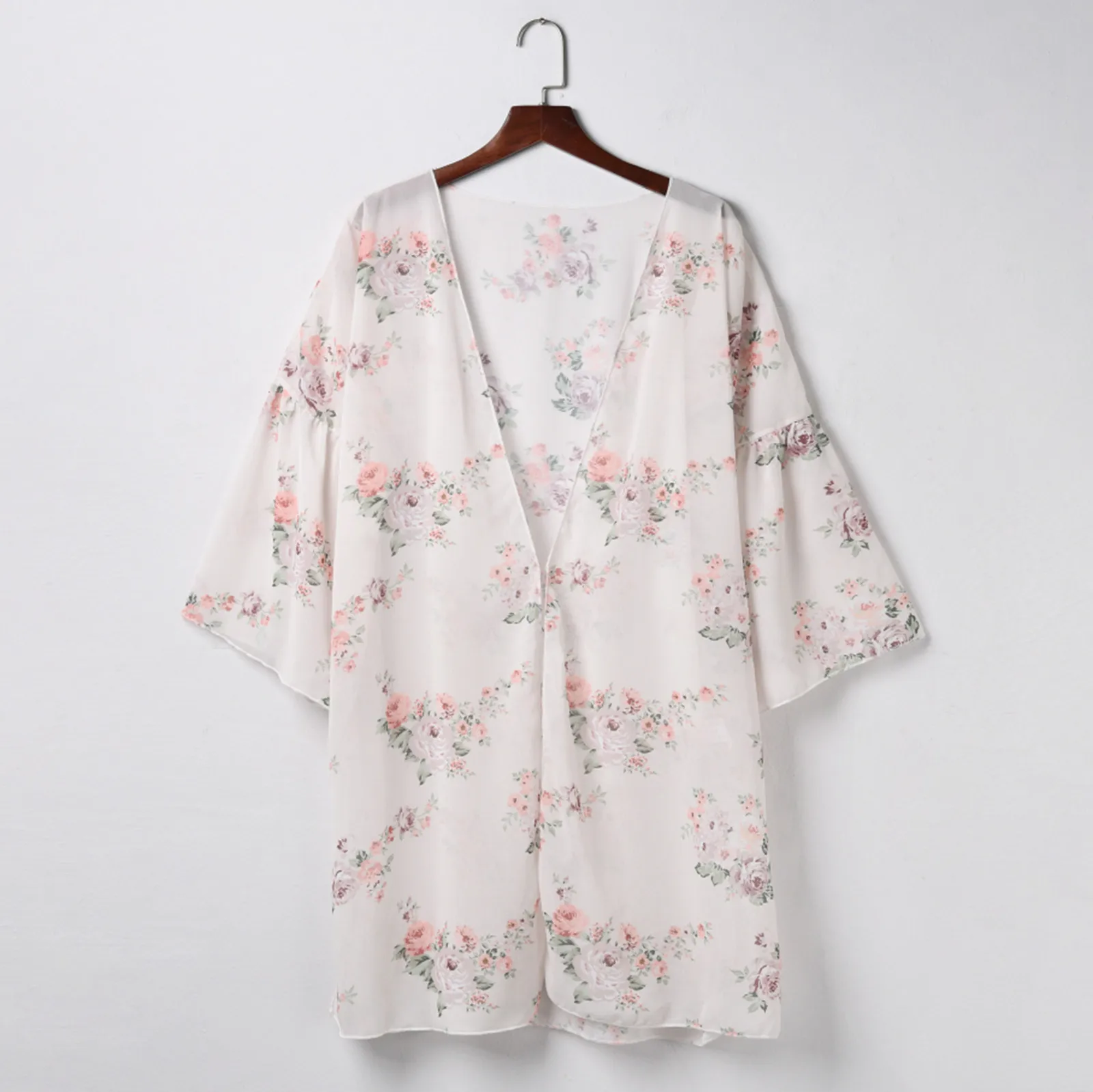 Женский шифоновый кардиган-кимоно с расклешенными рукавами и принтом | Женская