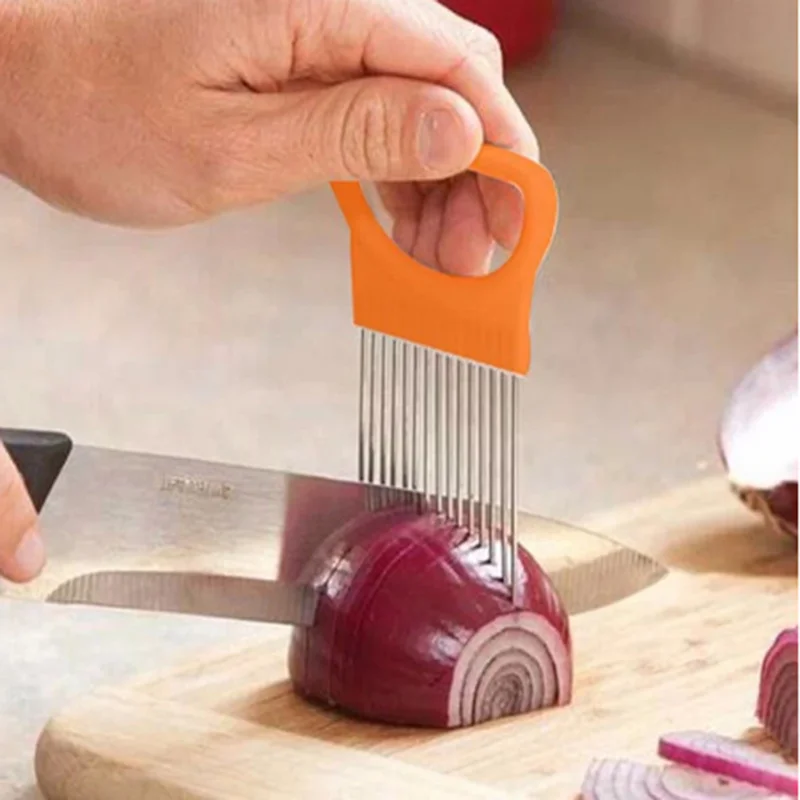 

Stainless Steel Onion Needle Onion Fork Vegetables Fruit Slicer Tomato Cutter Cutting Safe Aid Holder Kitchen Accessories Tools