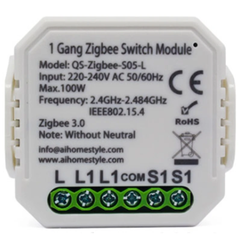 

Умный выключатель Tuya Zigbee 3,0, без нейтрального модуля, ЕС, 220 В, односторонний беспроводной светильник ключатель света
