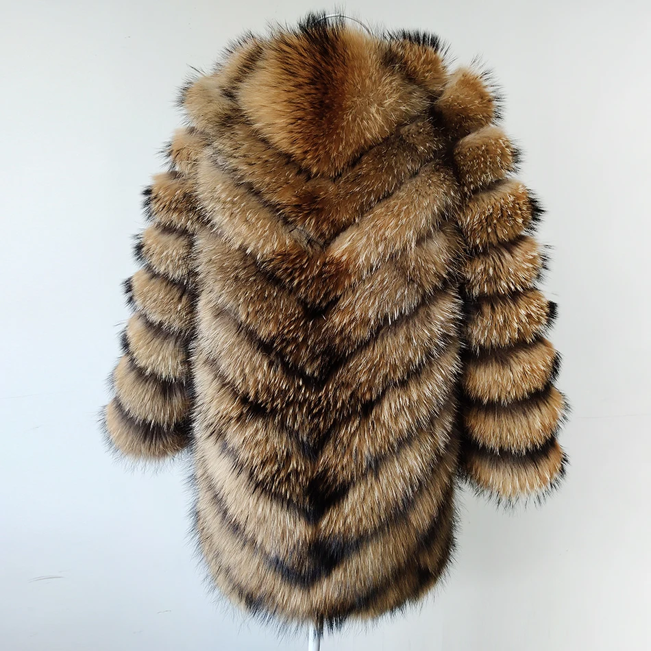 MAOMAOKONG Real Raccoon Fur Coat Big Size Clothes 100% Natural Winter Women Wear Round Neck Warm Thick New Style Plus-Size