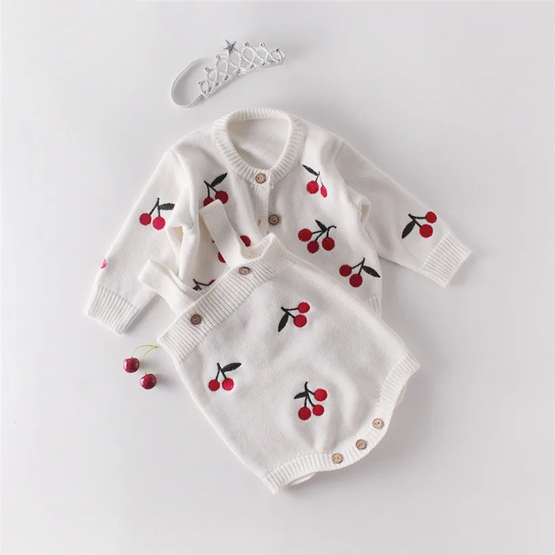 

Baby Girl Clothes 100% Cotton Baby Knitted Romper For Girl Infant Girl Jumpsuit Baby Clothes Set Cherry Toddler Girl Romper Set