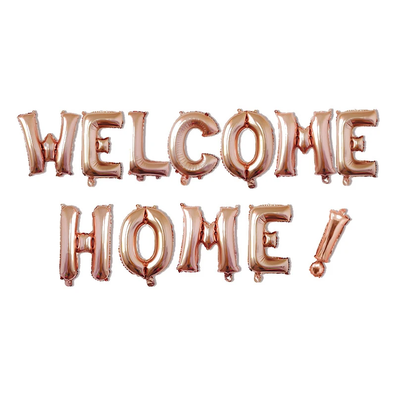 Розовое золото Добро пожаловать домой шар письмо воздушные шары с листьями дома