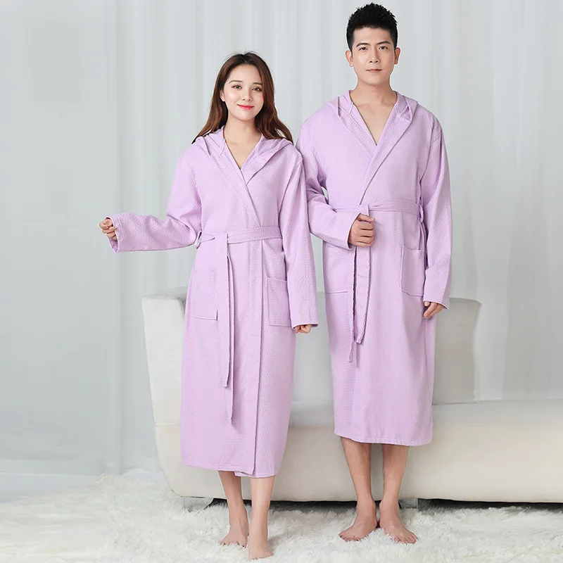 

Spring Women Lovers Hooded Robe 100% Cotton Waffle Robe For Men Robe Warm Bathrobe Sleeprobe Oversized Hotel Robe