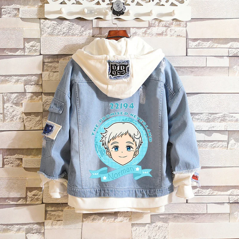 Джинсовые куртки с имитацией двух частей и принтом Эммы Свободные повседневные