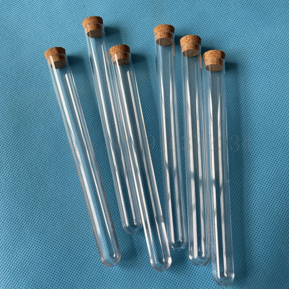 100pcs 15x150mm Lab Transparent Plastic Test Tubes With Cork, Party Candy Bottle Round Bottom Wedding Gift Vial
