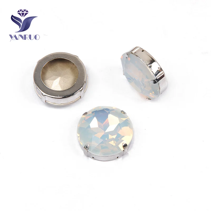 With Silver Claw YANRUO 1201 Rivoli 27 мм белый опал алмазные камни большие цветные Кабошон Стразы для шитья Золотая аппликация с камнями платья - Цвет: With Silver Claw