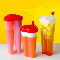 50pcs high quality heart shape double share cup 500ml 700ml 800ml creative transparent disposable tea cup with love lid