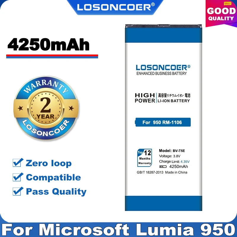 100% оригинал LOSONCOER 4250mAh BV T5E / BVT5E батареи для Microsoft Lumia 950 RM 1106 1104 110|Аккумуляторы