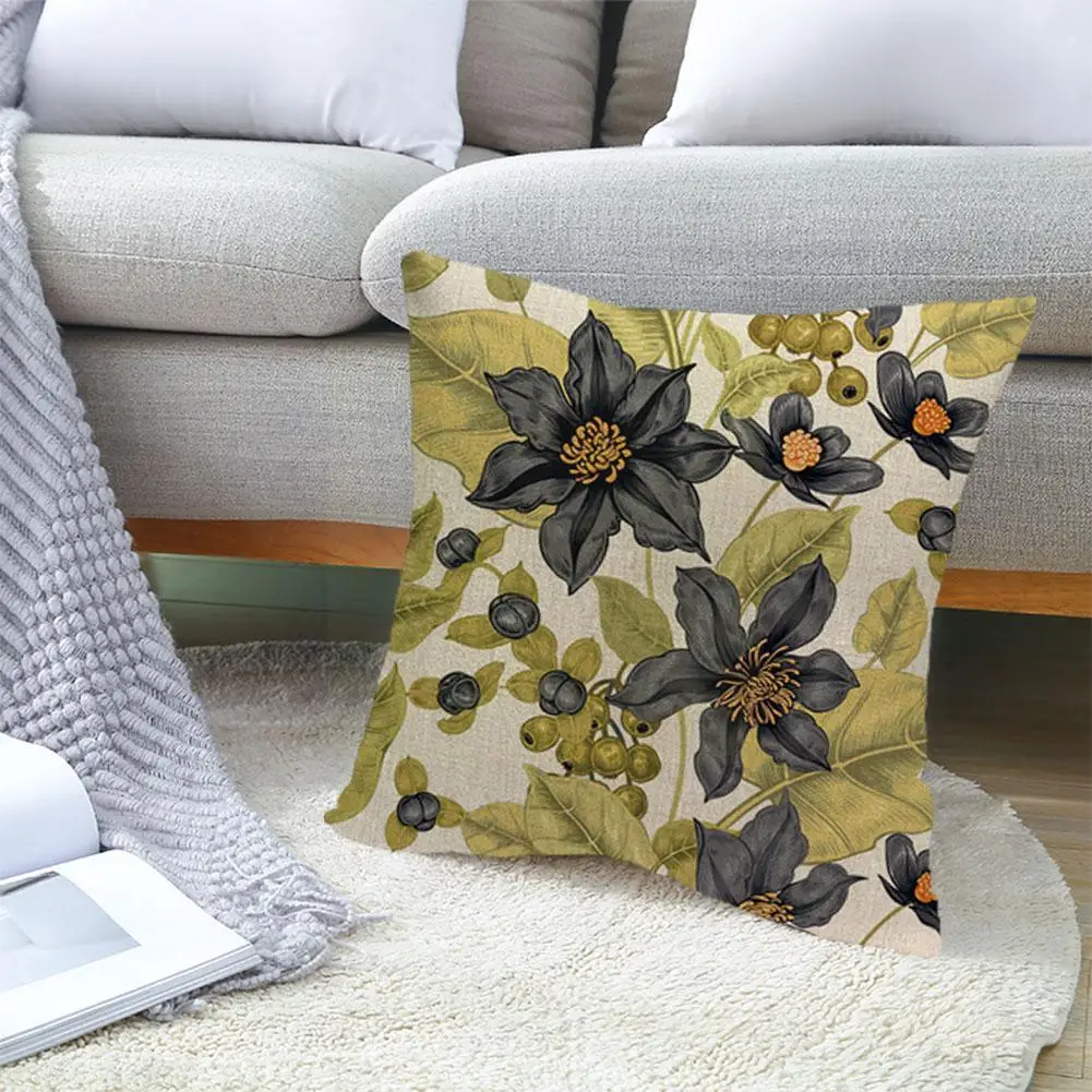 Single-sided Linen Retro Flower Pillowcase Sofa Pillowcase Modern Skin Single-sided Home Peach 45*45CM B3K5