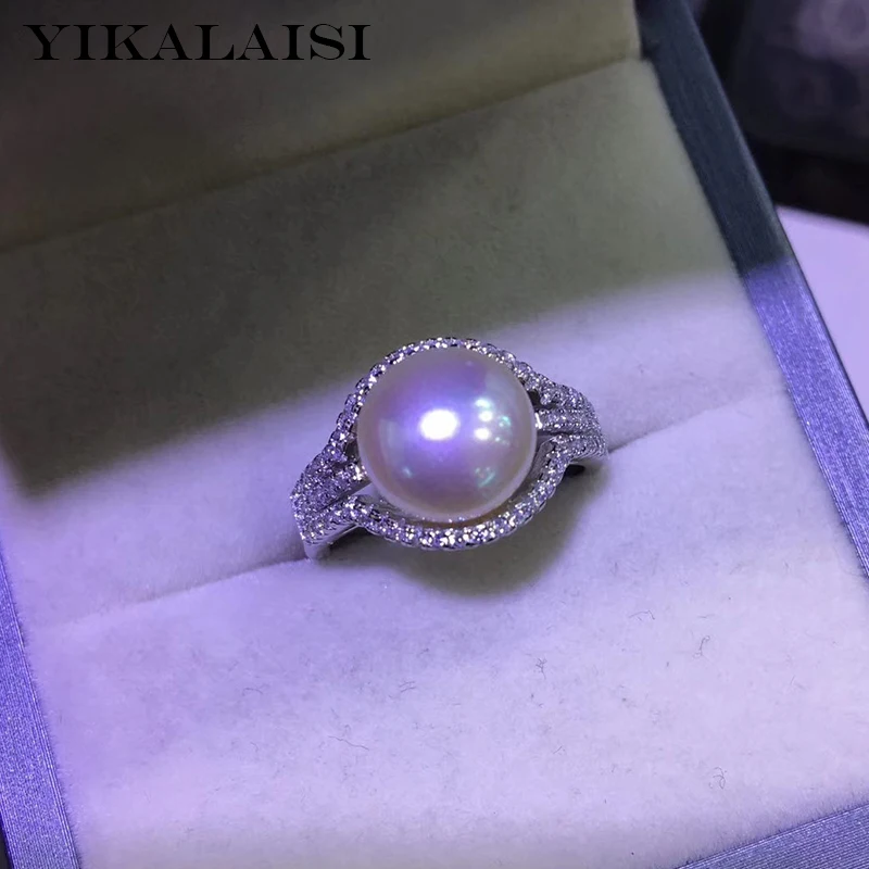 

YIKALAISI 925 Sterling Silver Jewelry Oblate Pearl Rings 2020 Fine Natural Pearl jewelry 9-10mm Rings For Women wholesale