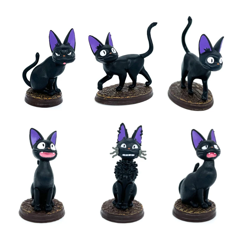 6Pcs/Set Anime Black Cat Jiji Family Cat Baby Kiki Cartoon Mini Figures Decoration Magic Pet Dolls Toys Kids Gift