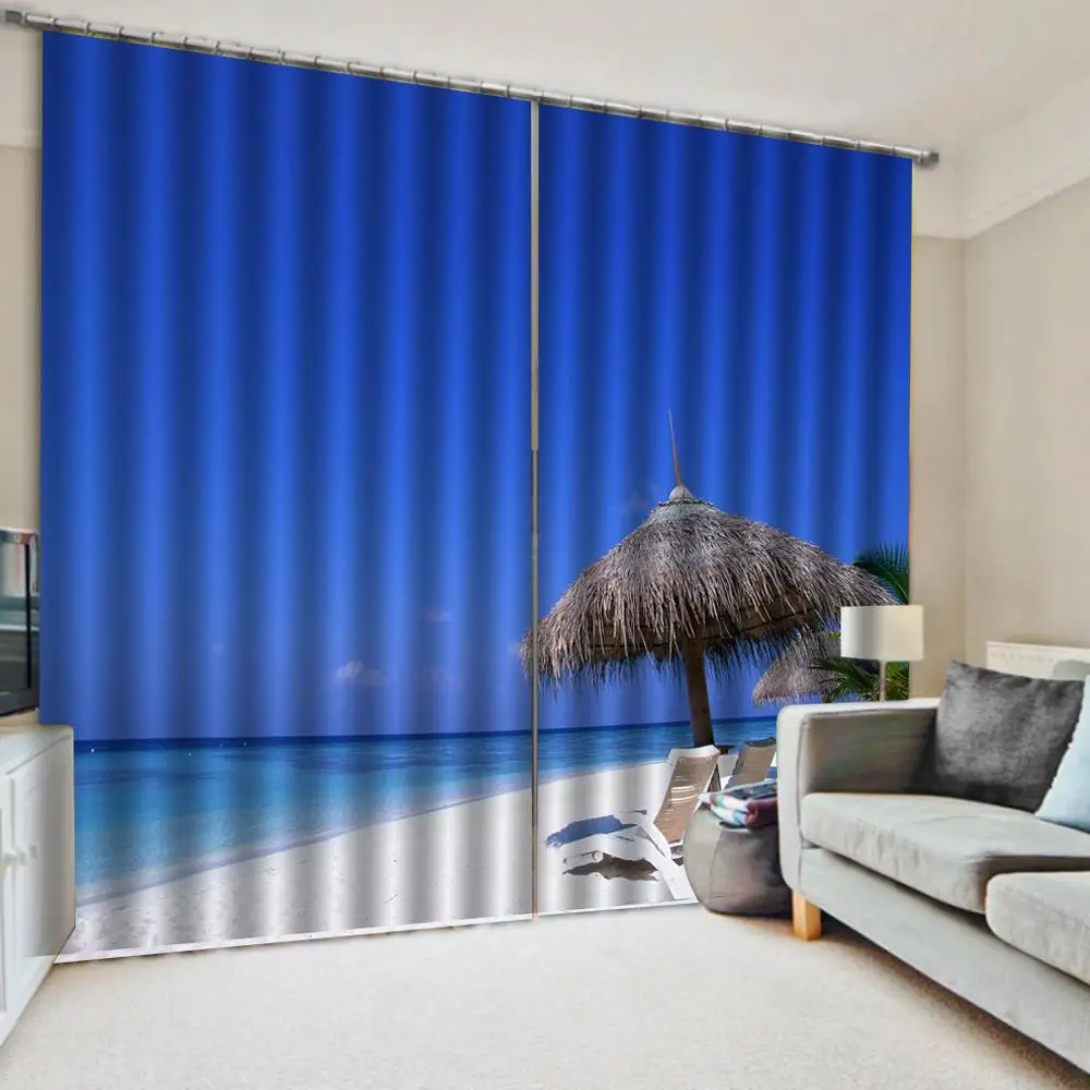

Luxury Blackout 3D Curtains For Living room Bedding room Office blue curtains seaside curtain