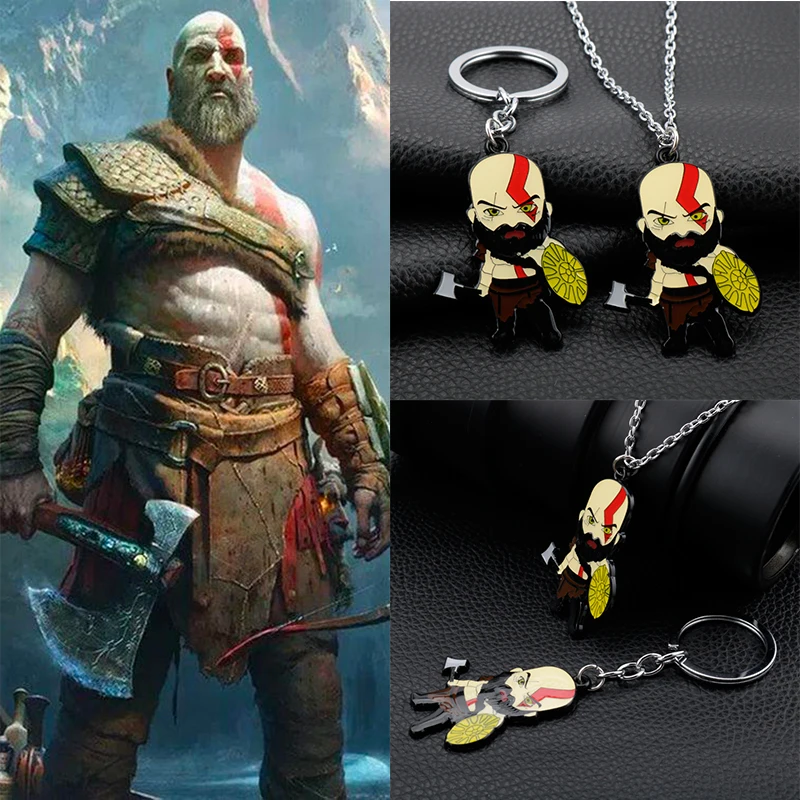 

Cool Caroon Anime Game God of War Kratos Metal Enamal Pendant Keychains/Keyrings Jewelry Gift For Friends Fans Accessories