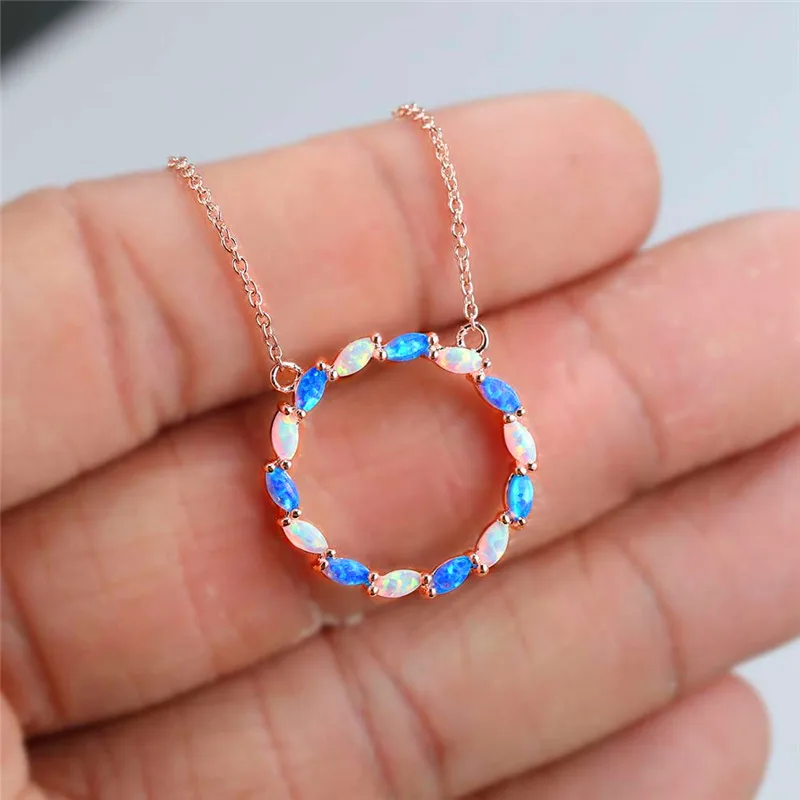 

Cute Female Leaf Opal Pendant Necklace Simple Rose Gold Color Chain Necklaces For Women Trendy Hollow Round Wedding Necklace