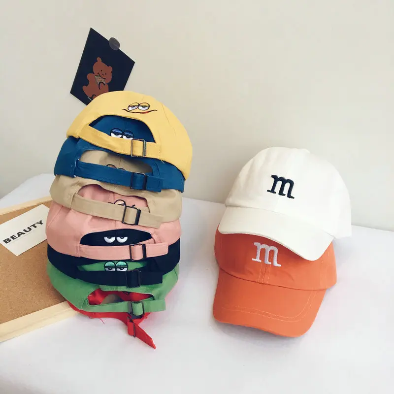 

Candy color M letter embroidered children's baseball cap summer new cute smiling face baby sunscreen duck tongue hat