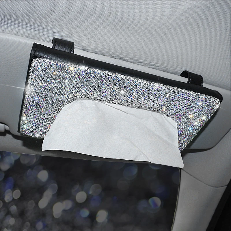 

Bling Car Tissue Box Holder Sparkly Visor Tissue Storage Hanging Car Napkin Holder with Crystal Diamond TN99