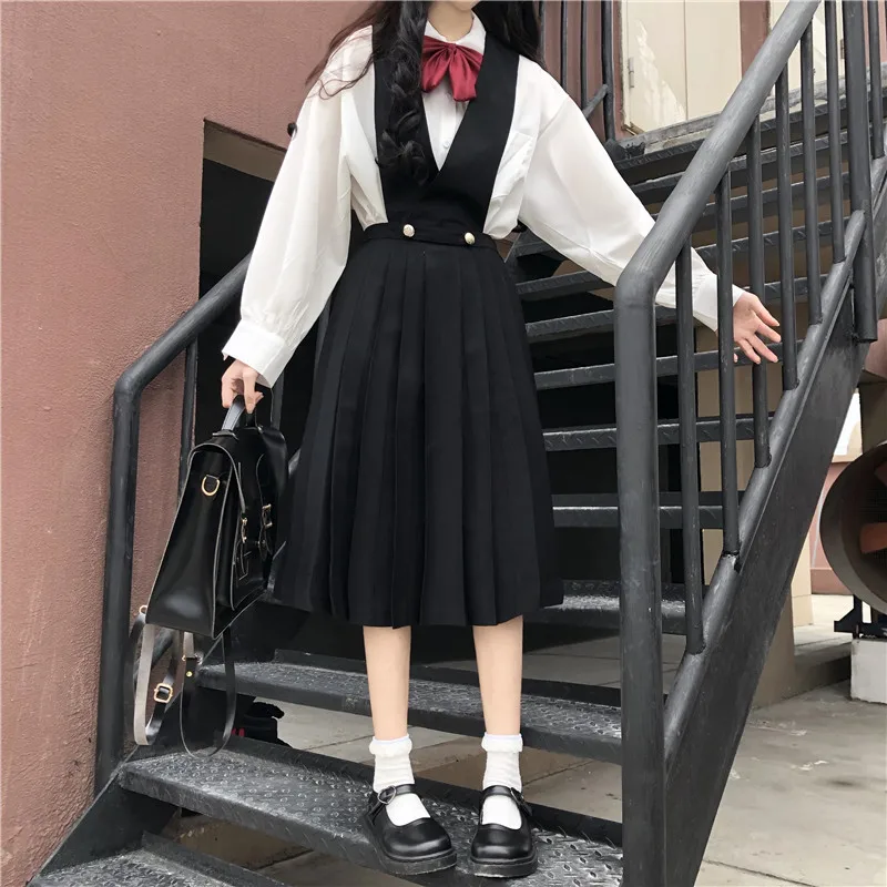 

Japanese Style Lolita Dresses Long Sleeves Blouse Black JSK Dress Soft Girl Sweet Lolita Clothing Goth Victorian Uniform BL4353