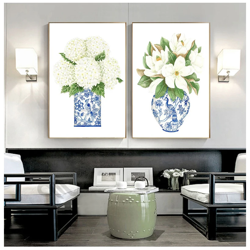 Китайская изображение сине-белой гортензии с изображением магнолии китайская