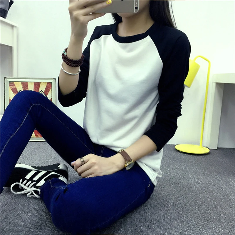 Универсальная футболка с рукавом осенняя Женская Полосатая Бейсбольная