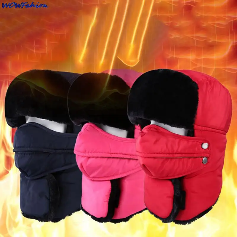 

Winter Fur Warm Windproof Hat Men Women Lei Feng Cap Bomber Faux Fur Ear Flap Cap Black Ski Trooper Trapper Cold Anti-snow Cap