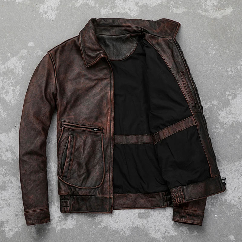 Мужская кожаная куртка GU.SEEMIO из 100% натуральной воловьей кожи верхняя