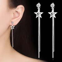 elegant long box chain tassel drop earrings hollow pentagram star shiny crystal charming dangle earring jewelry for women gifts