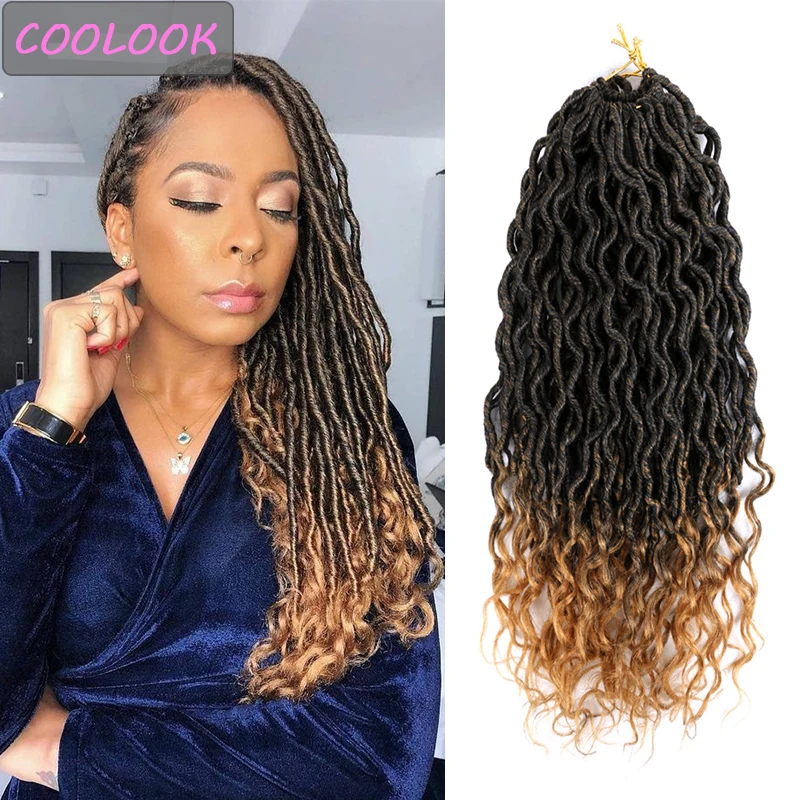 

Wavy Faux Locs Hair with Curly Ends 18Inch Afro Goddess Faux Locs Braiding Hair Extension Synthetic Crochet Hair for Black Women