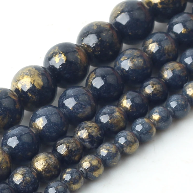 Оптовая продажа бусины из натурального камня черного и золотого цвета